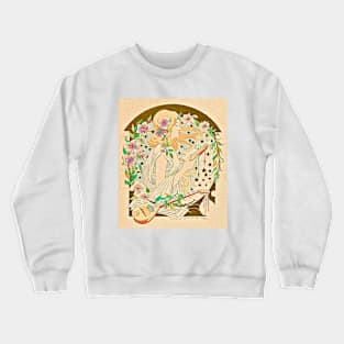 Youn Woman Reading Book Musical Instrument Flowers 1903 Henriette Bressler Crewneck Sweatshirt